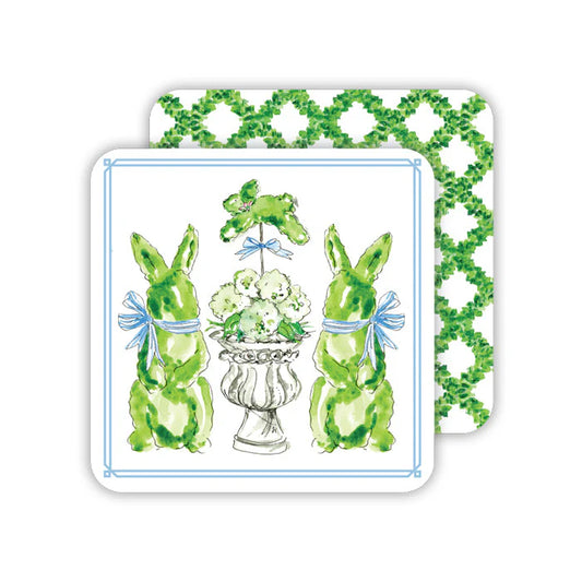 Boxwood Bunnies Paper Coasters