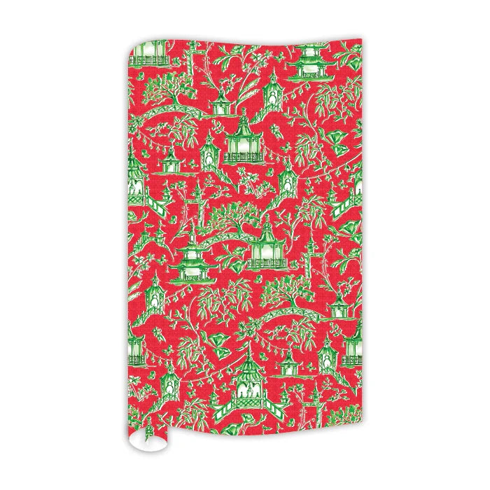 Red & Green Pagoda Toile Gift Wrap
