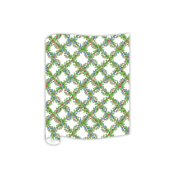 Holly Trellis with Blue Chinoiserie Bows Table Runner