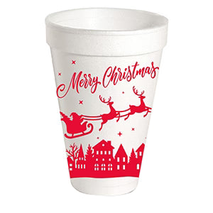 Santa over Village Styrofoam Cups