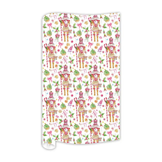 Pink Candy and Gingerbread Nutcrackers Wrapping Paper