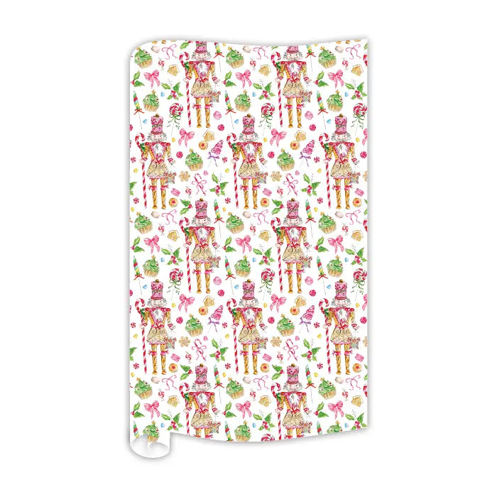 Pink Candy and Gingerbread Nutcrackers Wrapping Paper
