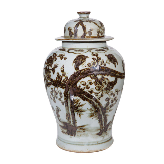 Small Rustic Brown Porcelain Temple Jar