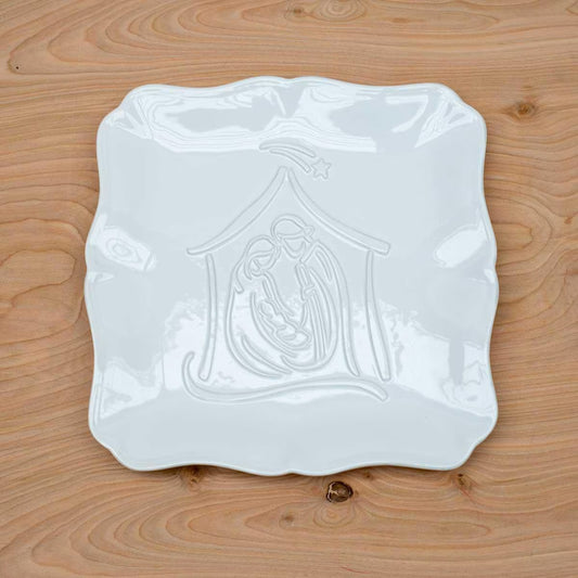 Nativity Embossed Square Platter White
