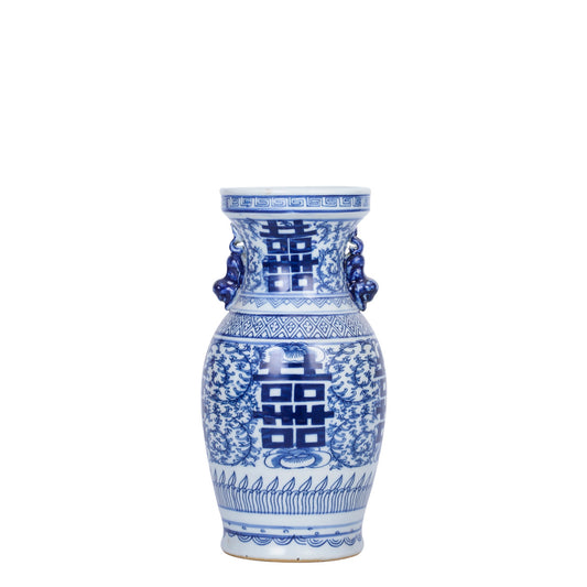 Blue and White Double Happiness Flower Vase