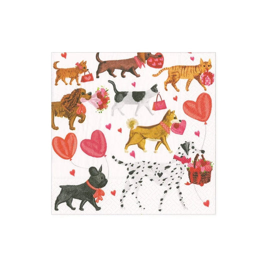 Valentine Dog Parade Cocktail Napkin with Gift Box