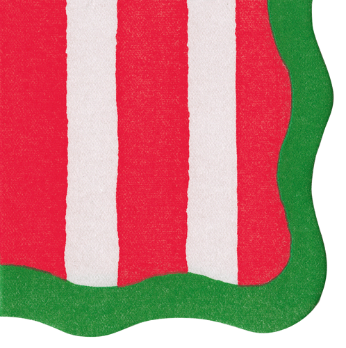 Cafe Stripe Scallop Red/Green-PP Linen Napkin Airlaid Cocktail