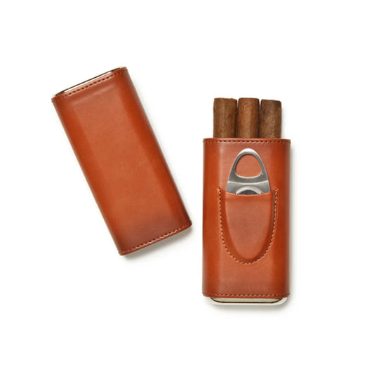 3-Cigar Leather Case w/ Cutter