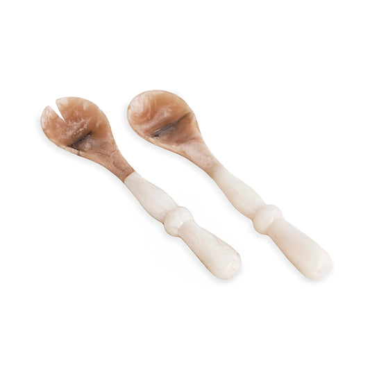 White Swirl Resin Alabaster Salad Servers