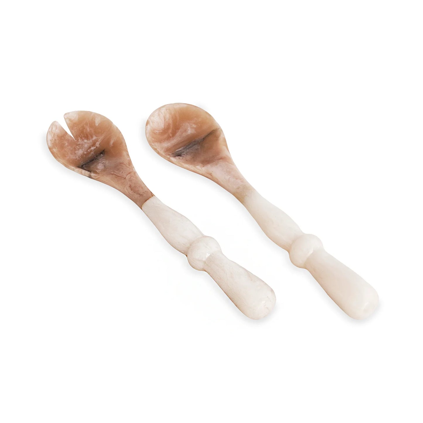 White Swirl Resin Alabaster Salad Servers