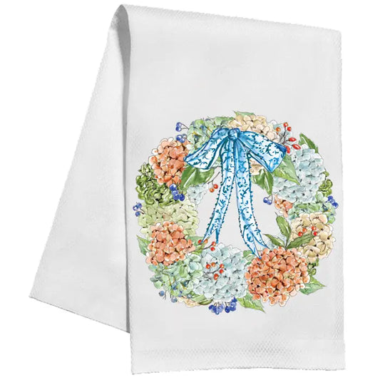 Fall Hydrangea Wreath Tea Towel