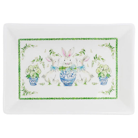 Small Boxwood Bunny Rectangle Platter