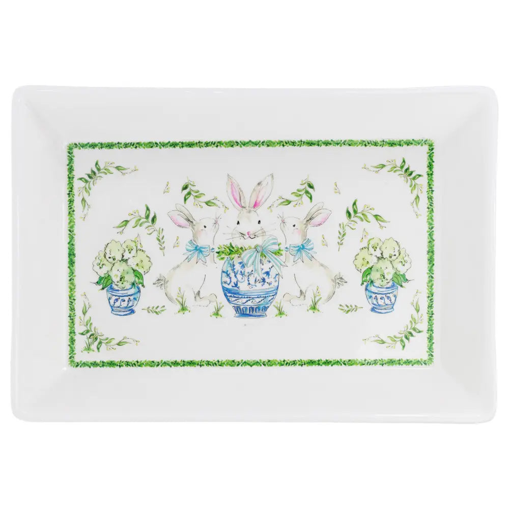 Small Boxwood Bunny Rectangle Platter
