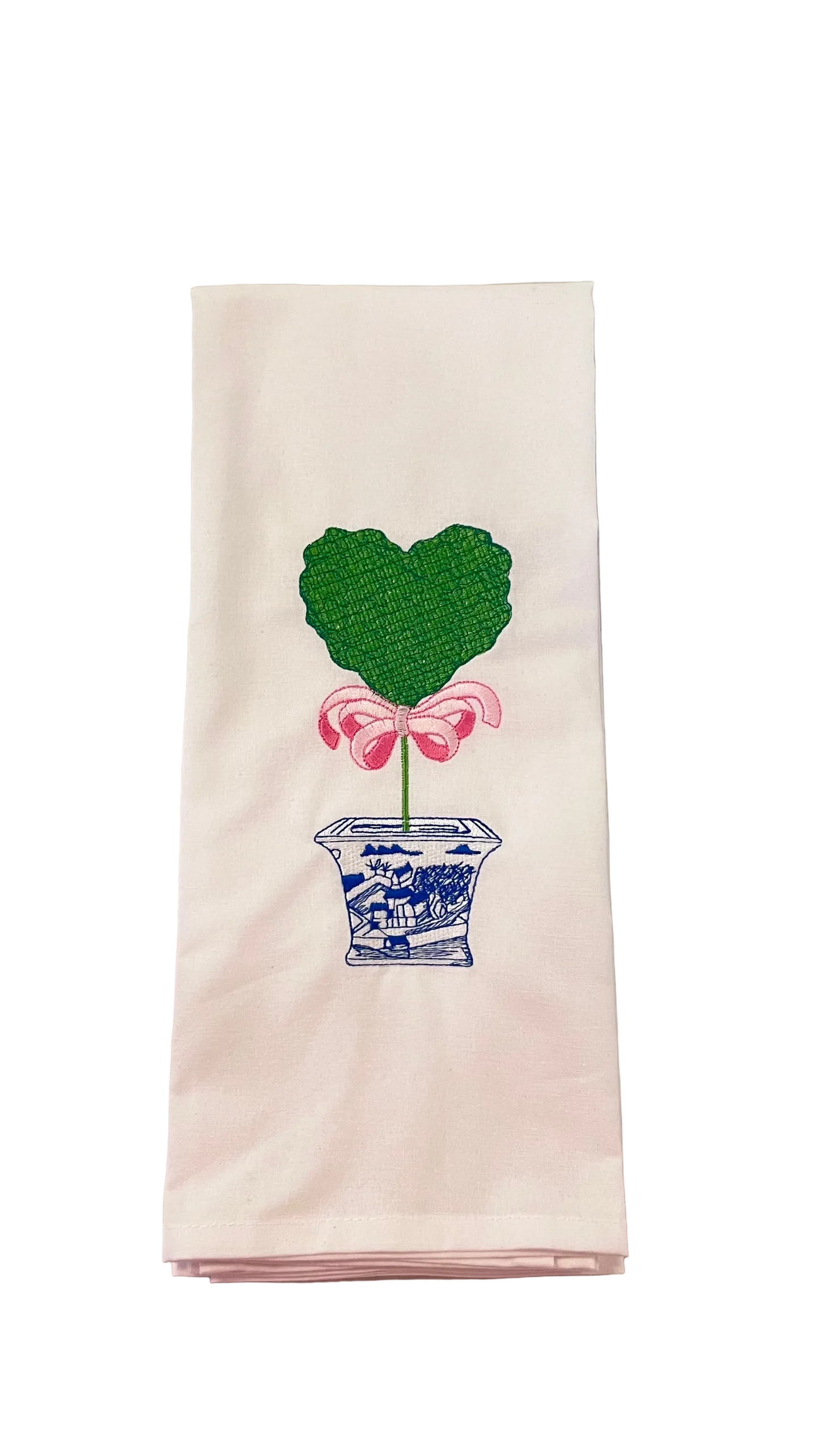 Heart Topiary w/ Pink Bow Tea Towel
