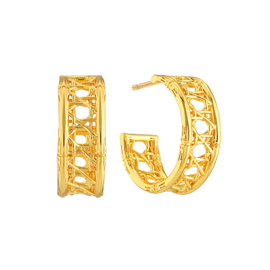 Veranda Caning Medium Gold Hoop Earring