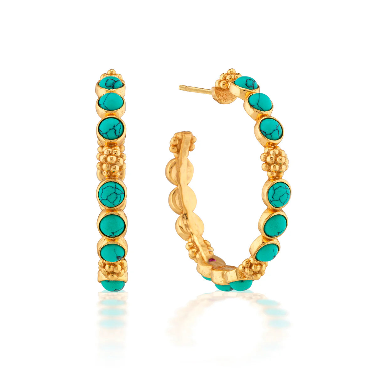 Berry Gem Medium Hoop Earrings - Turquoise