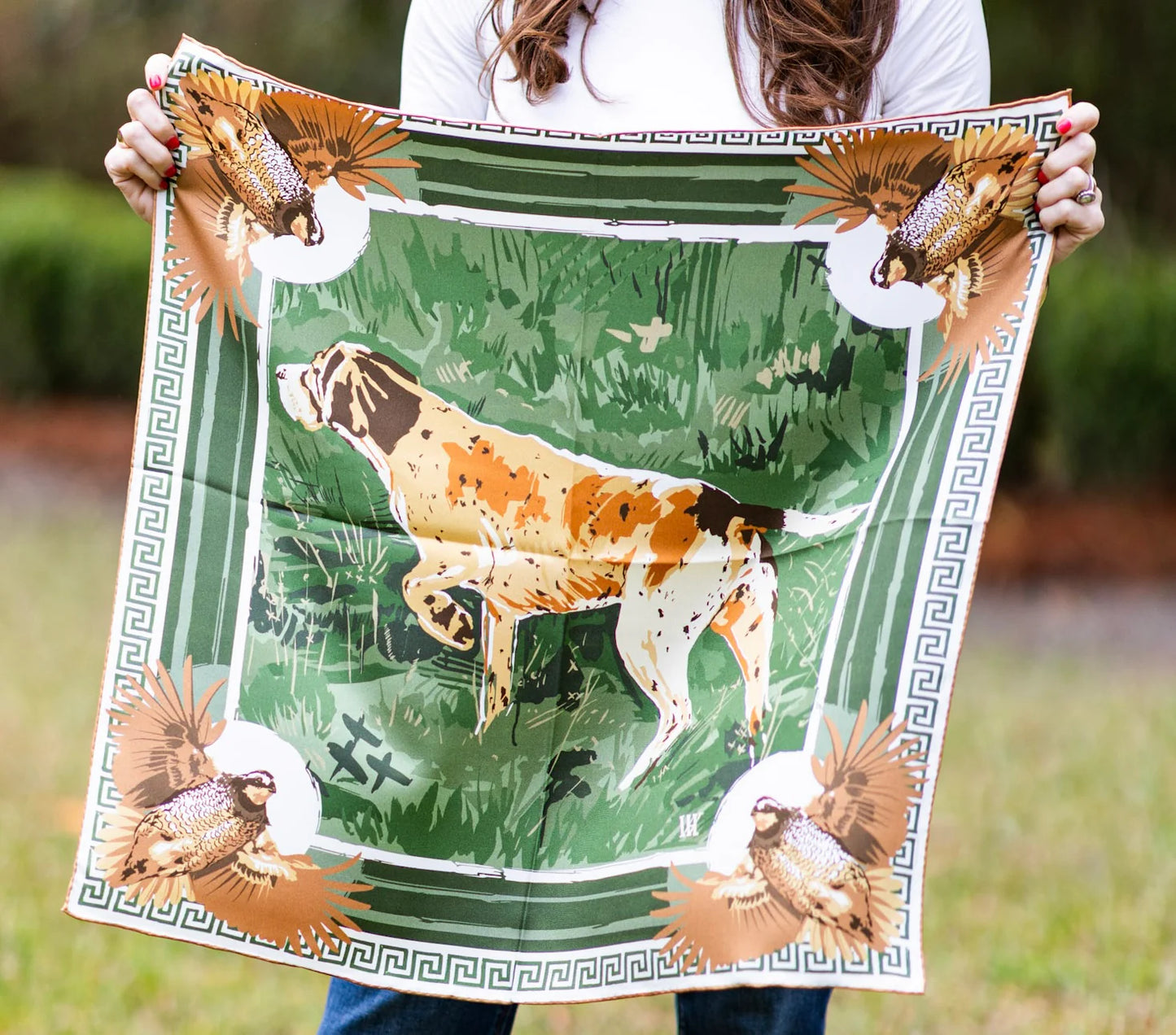 Green Pointing Strong - Double-Sided Silk Scarf