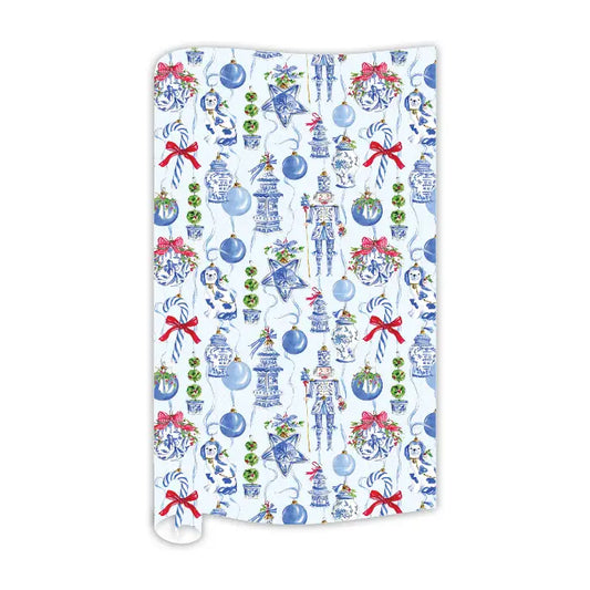 Blue Chinoiserie Ornaments Hanging Pattern Wrapping Paper