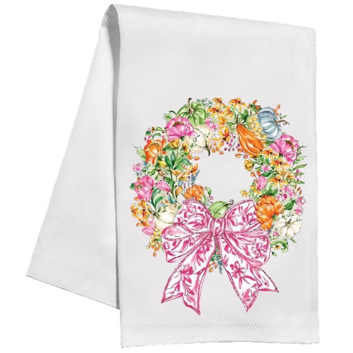 Pink & Green Wreath Kitchen towel