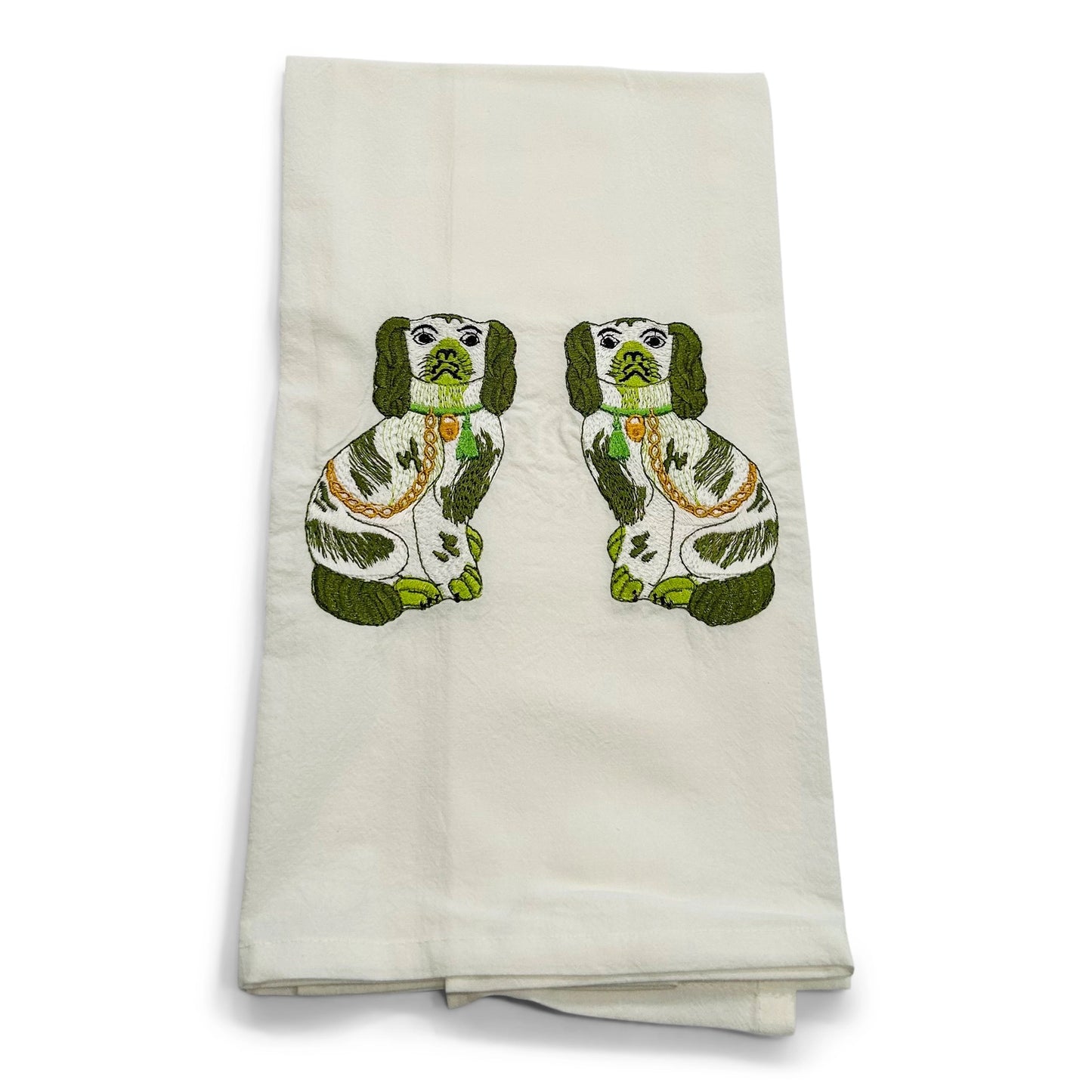 Green Staffordshire Dogs Hand Towel