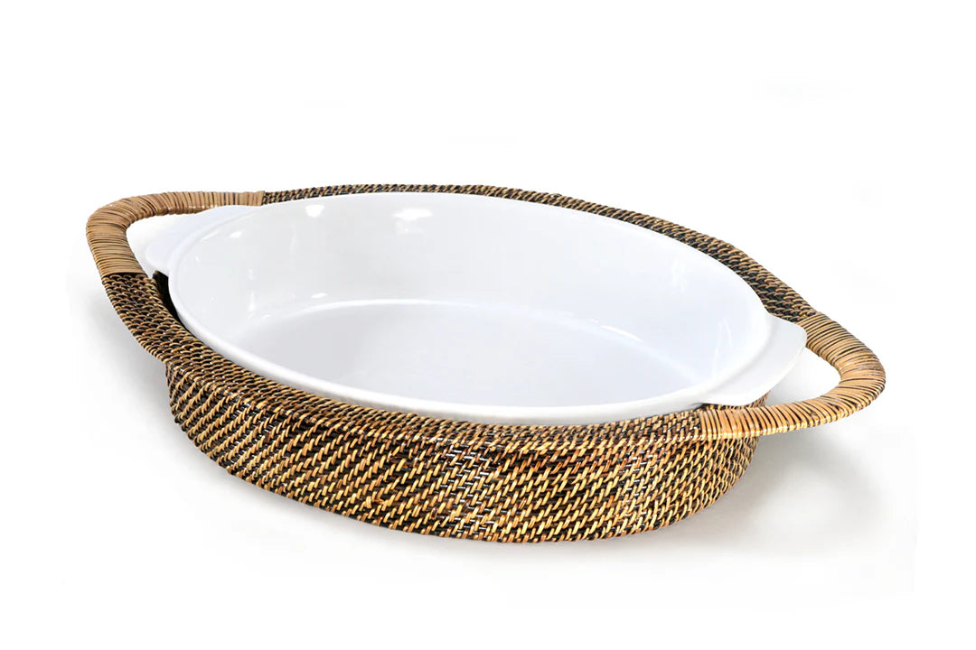 Oval Casserole Basket with Calaisio Stoneware Roaster, 4QT