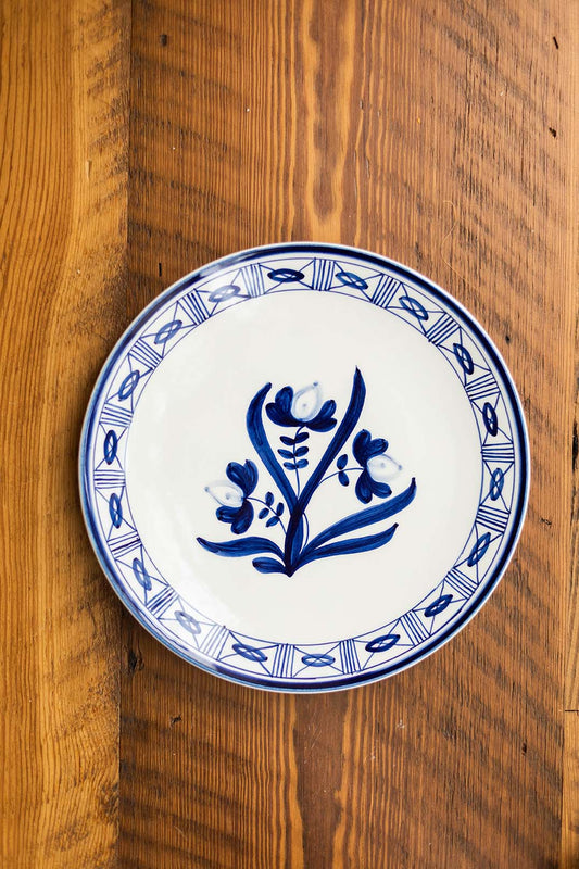 Lisbon Floral Center/Filigree Rim - English Blue Dinner Plate