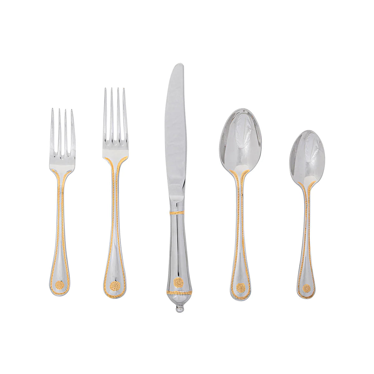B&T Polished Satin w/ Gold 5pc Place Setting
