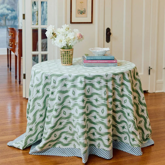 Green Ikat Round Tablecloth