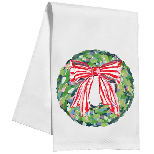 Wreath with Red Bow Tea Towel
