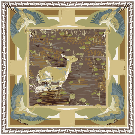 Brown Lily Pad Doe - Double-Sided Silk Scarf