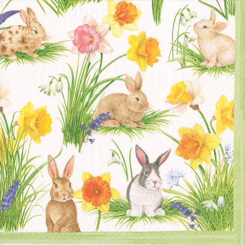Bunnies And Daffodils Cocktail Napkin