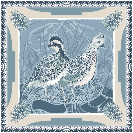 Blue Quail Pair Scarf