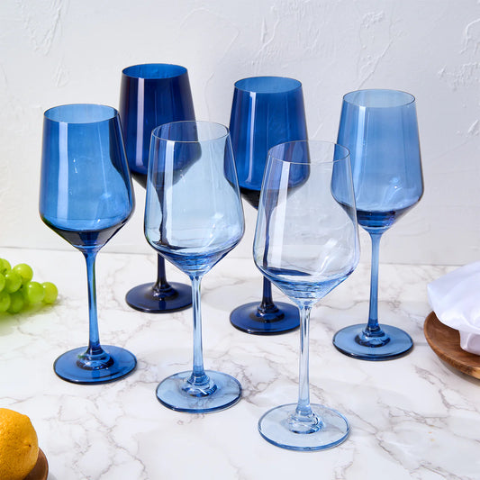 6 Shades of Blue Colored Crystal Wine Glass
