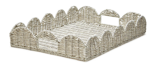 Large White Wicker Scallop Tray