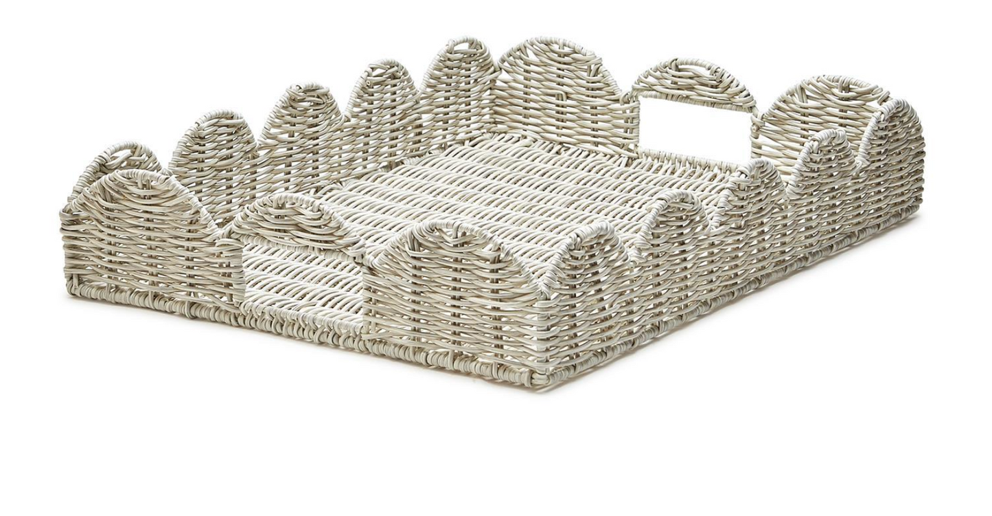 Large White Wicker Scallop Tray