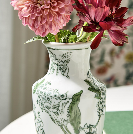 Hand-Painted Green and White Chinoiserie Vase