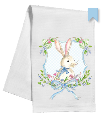 Bunny in Blue Crest w/ Florals Tea Towel