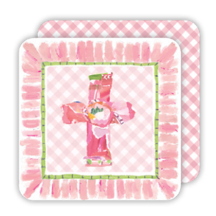 Pink Cross Square Paper Coasters