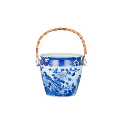 Porcelain Floral Wine Bucket W/ Bamboo Handle