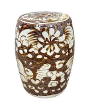 Rustic Brown Porcelain Garden Stool Twist Flower