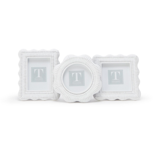 Mini Scallop White Rattan Weave Frames