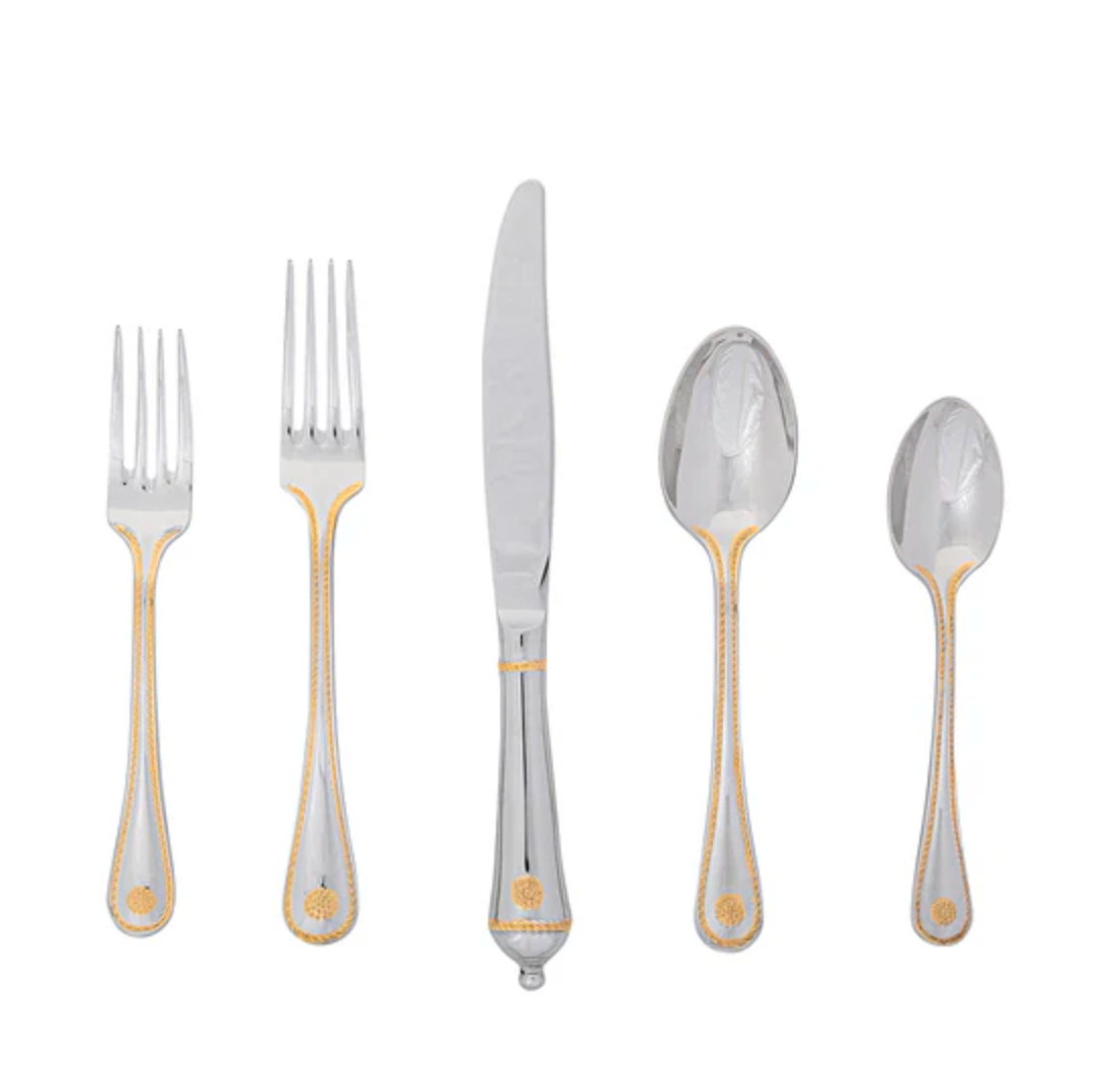 B&T Polished Satin w/ Gold 5pc Place Setting