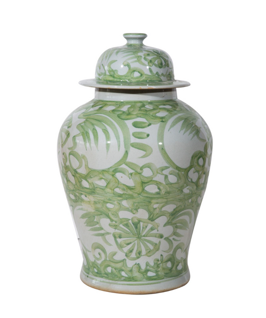 Small Spring Green Sea Flower Temple Jar