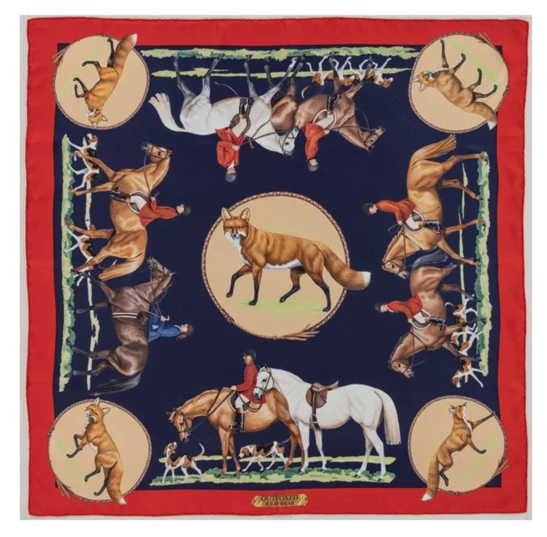 Outfoxed Navy/ Red Silk Scarf
