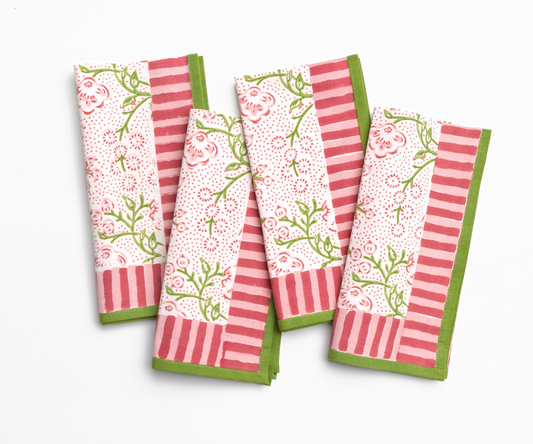 Floral Berries Pink & Green Napkins S/4