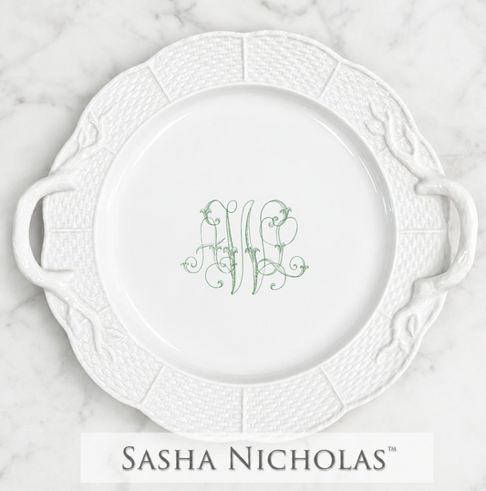 Monogrammed Weave Cake Plate