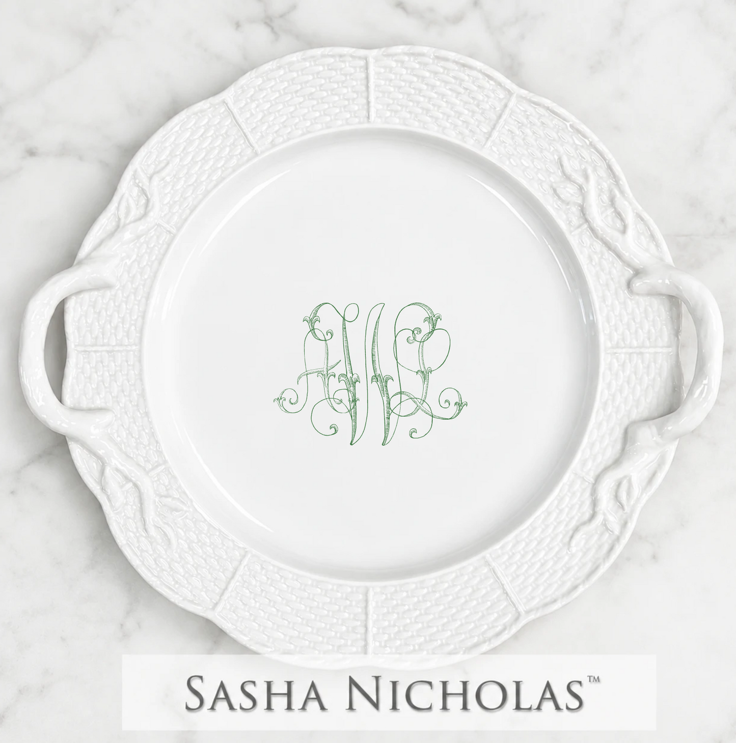 Monogrammed Weave Cake Plate