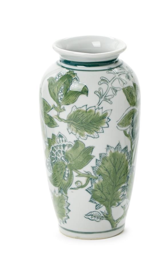 Hand-Painted Green and White Chinoiserie Vase