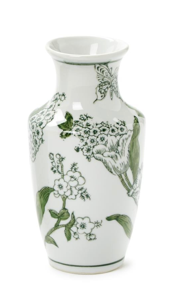 Hand-Painted Green and White Chinoiserie Vase