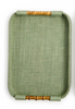 Green Faux Seagrass Decorative Tray with Bamboo Handles